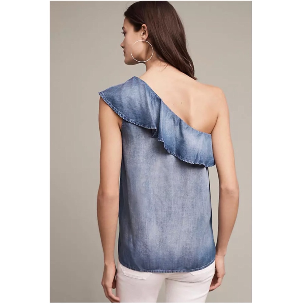 Anthropologie One Shoulder Chambray Top - Picture 2 of 4